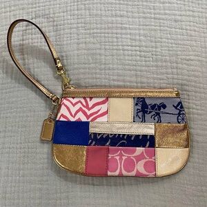 Coach Multicolor Patchwork Wristlet with Gold Trim